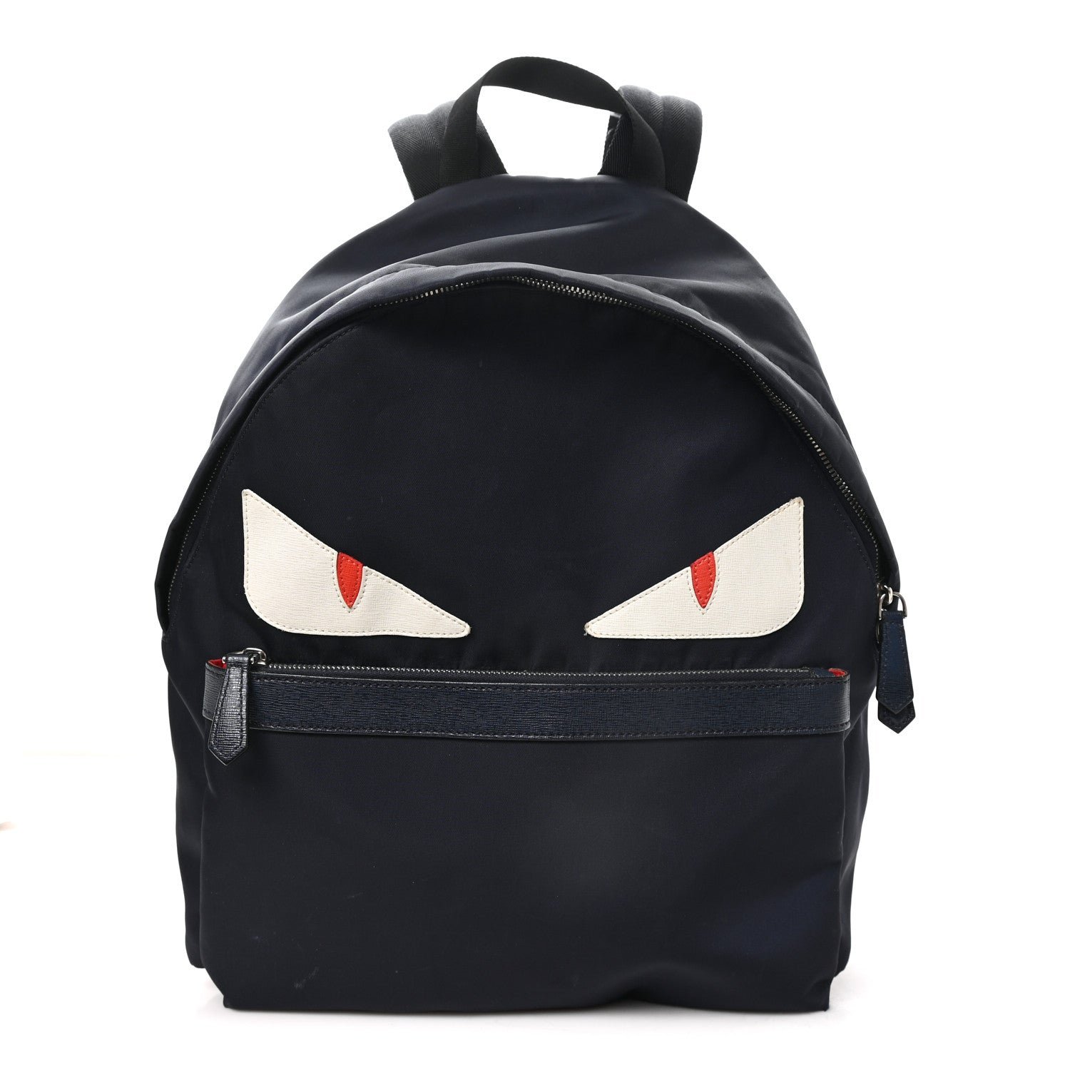 Fendi Nylon Vitello Liberty Crocodile Embossed Monster Eyes Pouch Pocket Backpack Navy