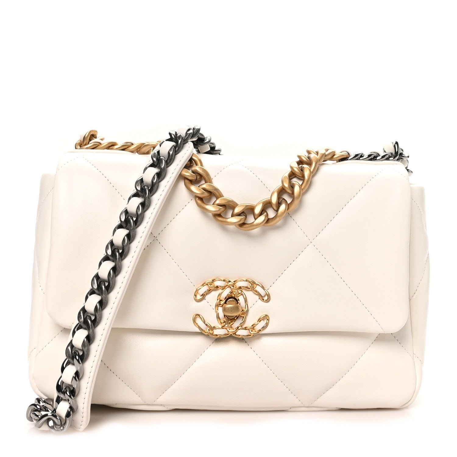 Chanel Lambskin Quilted Medium Chanel 19 Flap White