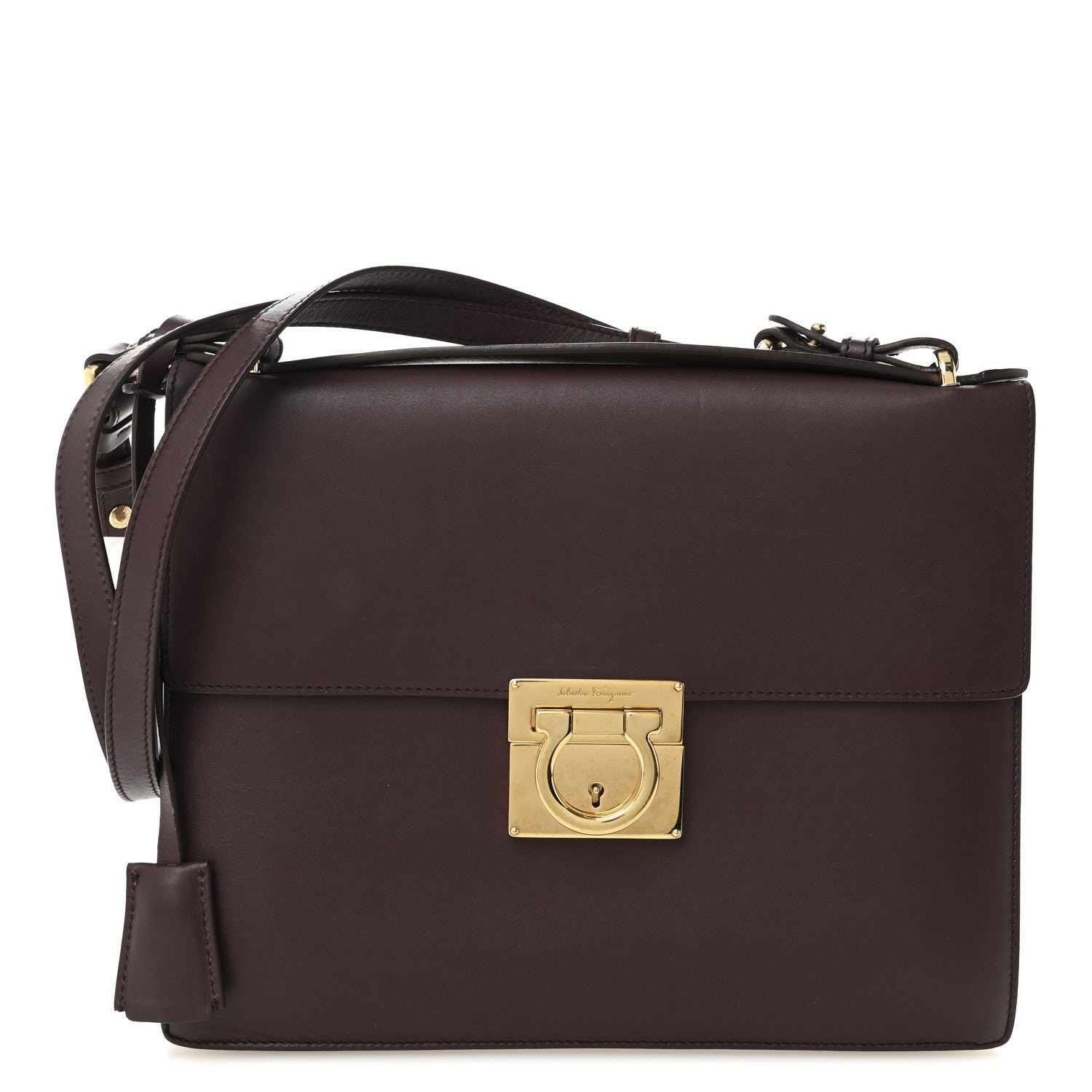 Salvatore Ferragamo Calfskin Gancio Lock Marisol Top Handle Satchel Plum Rosso