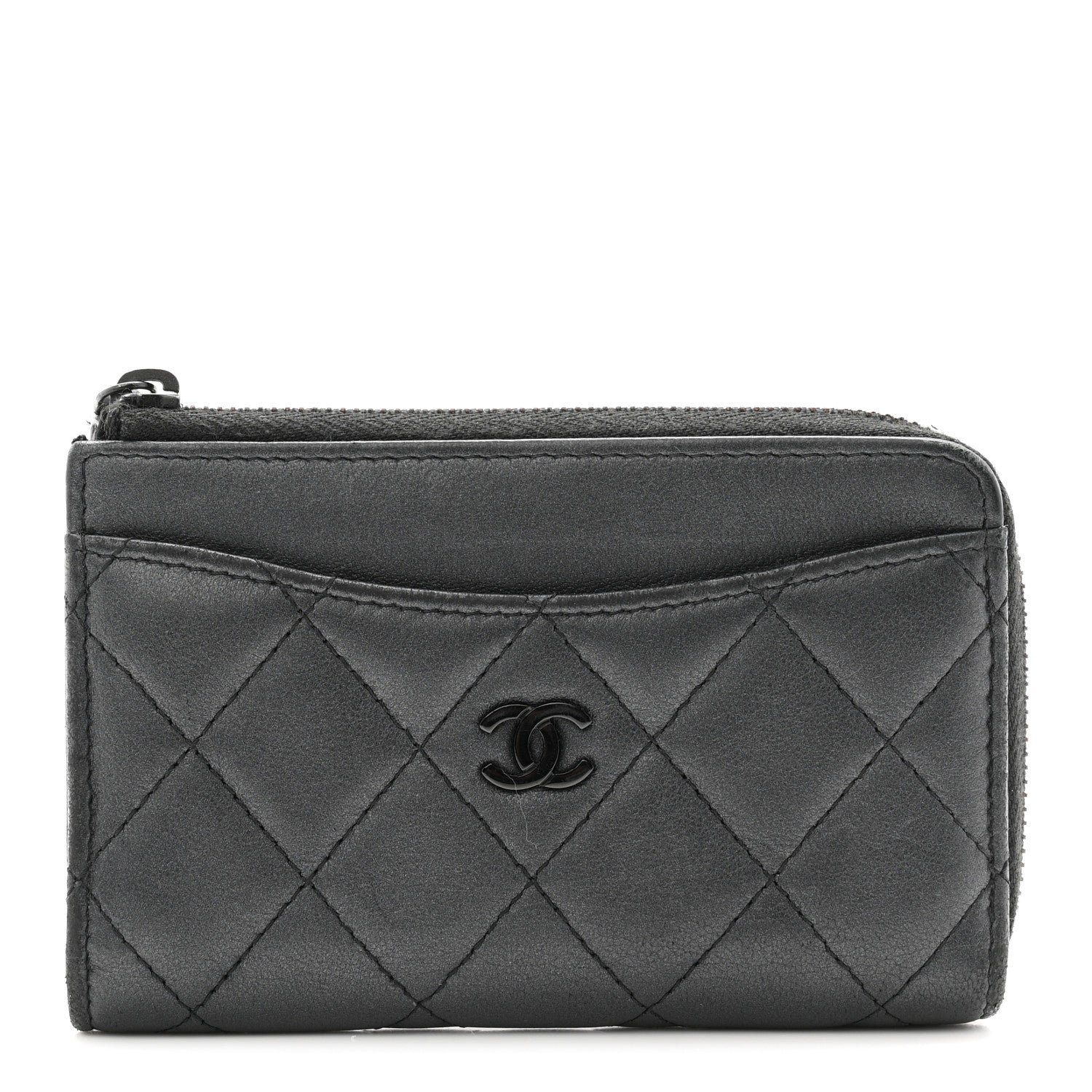 Chanel Pearly Lambskin Quilted Zip Card Holder So Black