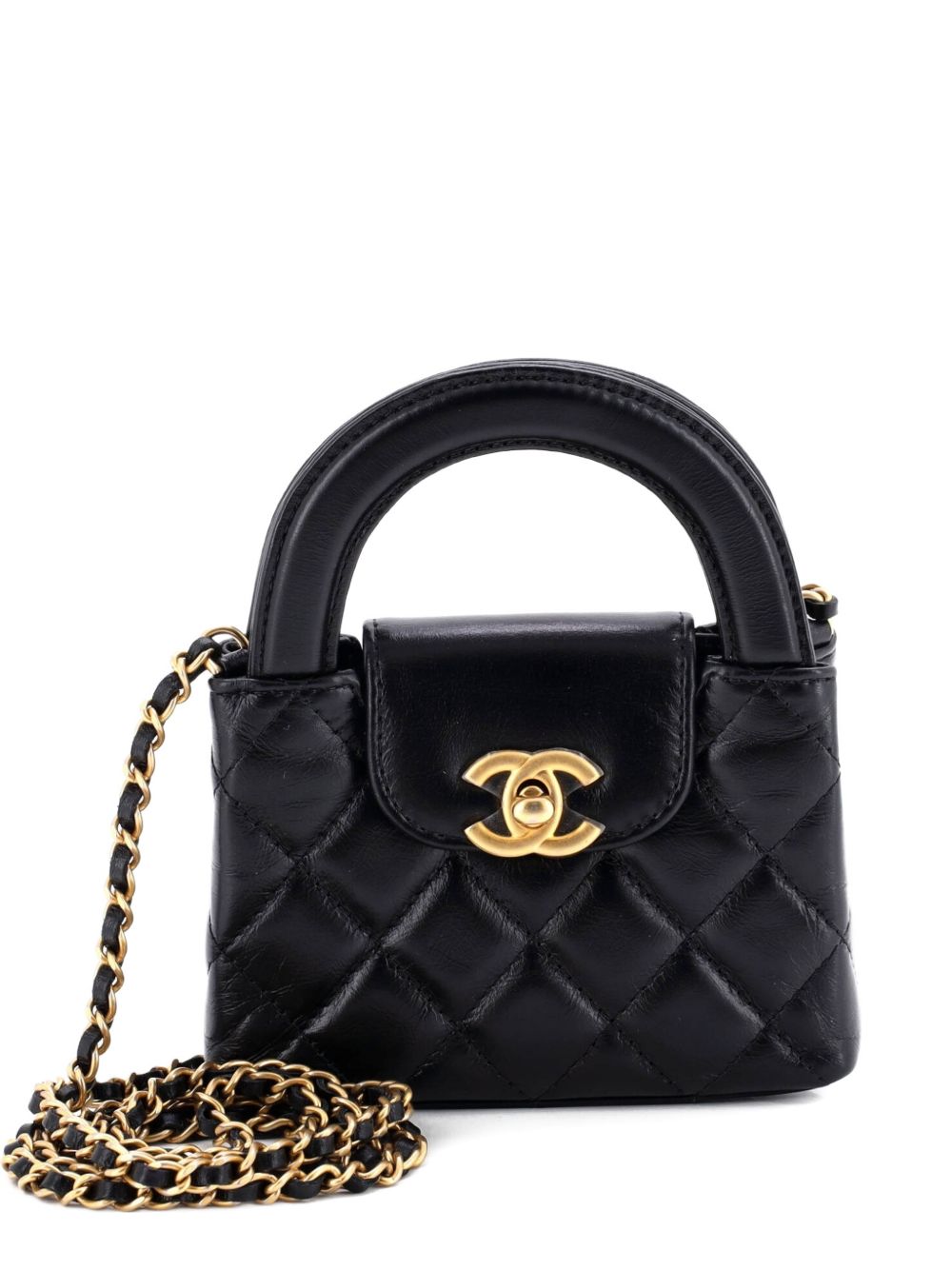 Kelly Top Handle Shopping Bag Quilted Shiny Aged Calfskin Nano crossbody bag