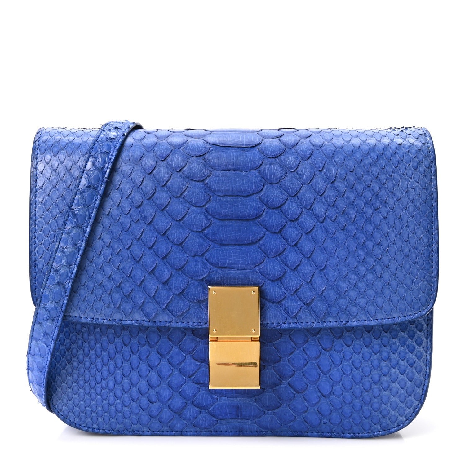 Celine Snakeskin Medium Classic Box Flap Blue
