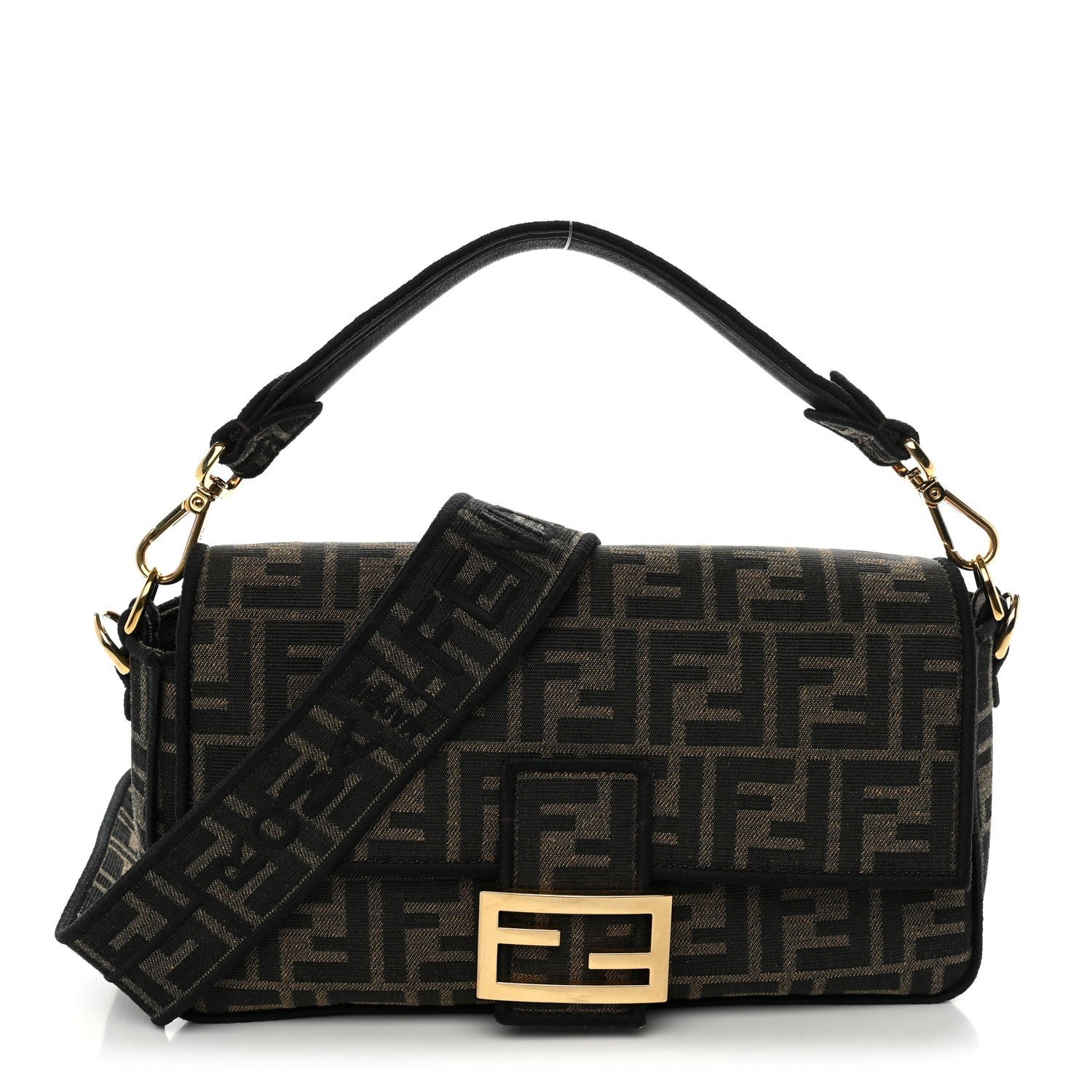 Fendi Fabric Jacquard FF 1974 Medium Baguette Tobacco Moro Black