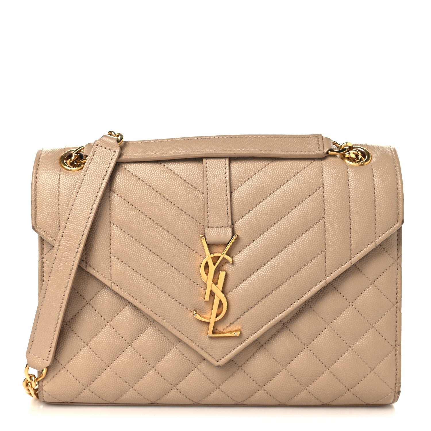 Saint Laurent Saint Laurent Grain De Poudre Textured Mixed Matelasse Triquilt Small Monogram Satchel Dark Beige