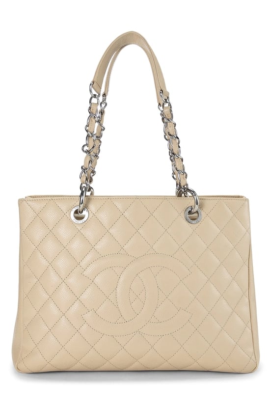 Beige Quilted Caviar Grand Shopping Tote (GST)