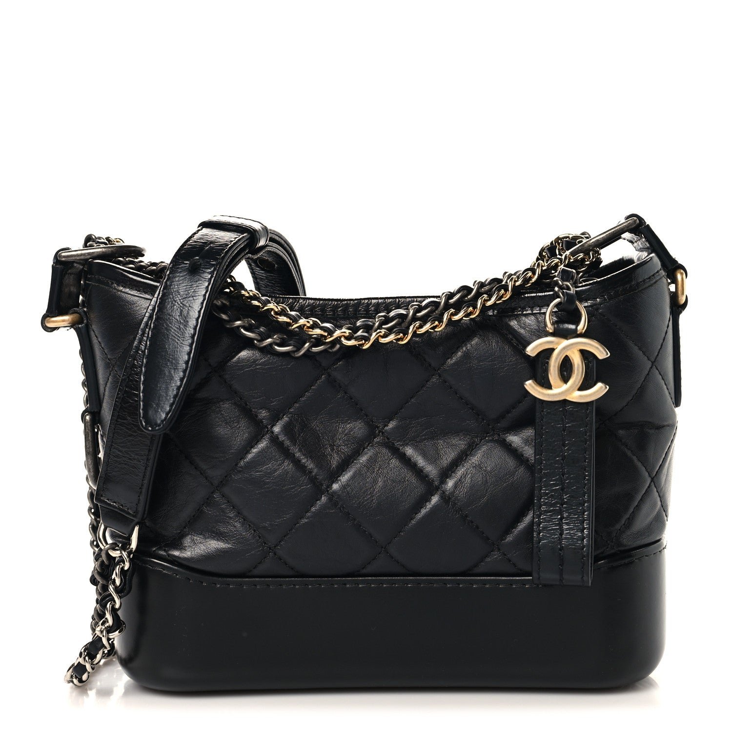 Chanel Aged Calfskin Quilted Small Gabrielle Hobo Black