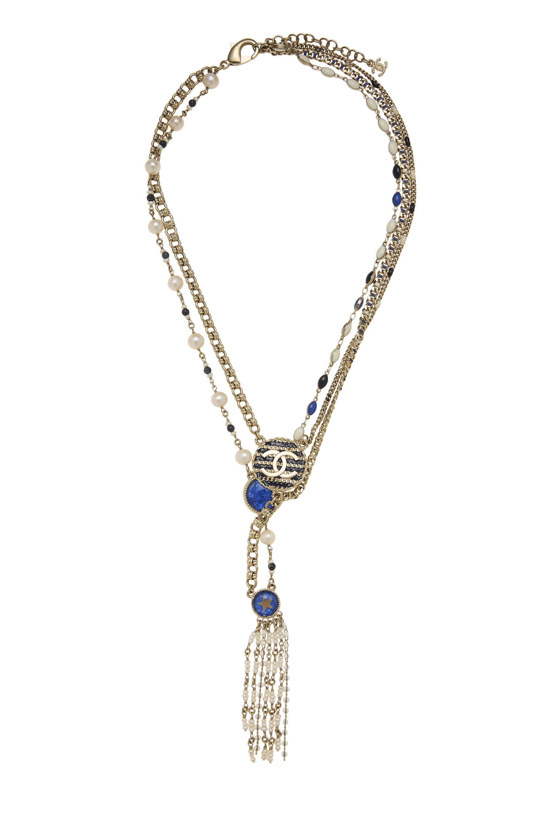 Chanel Blue 'CC' Crystal Pendant Necklace