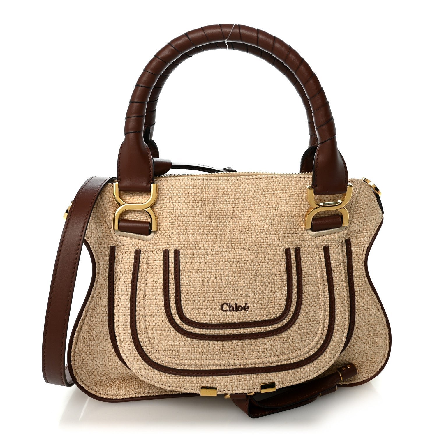 Chloe Raffia Calfskin Small Marcie Satchel  Hot Sand
