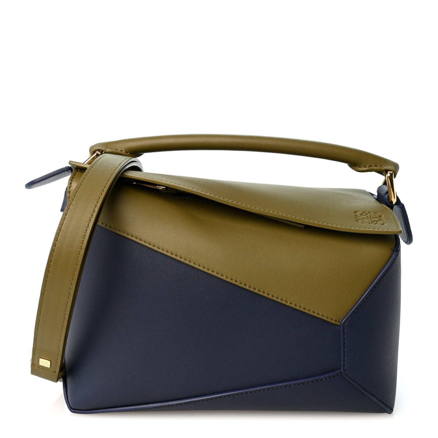 Loewe Calfskin Small Puzzle Edge Bag Olive Abyss Blue