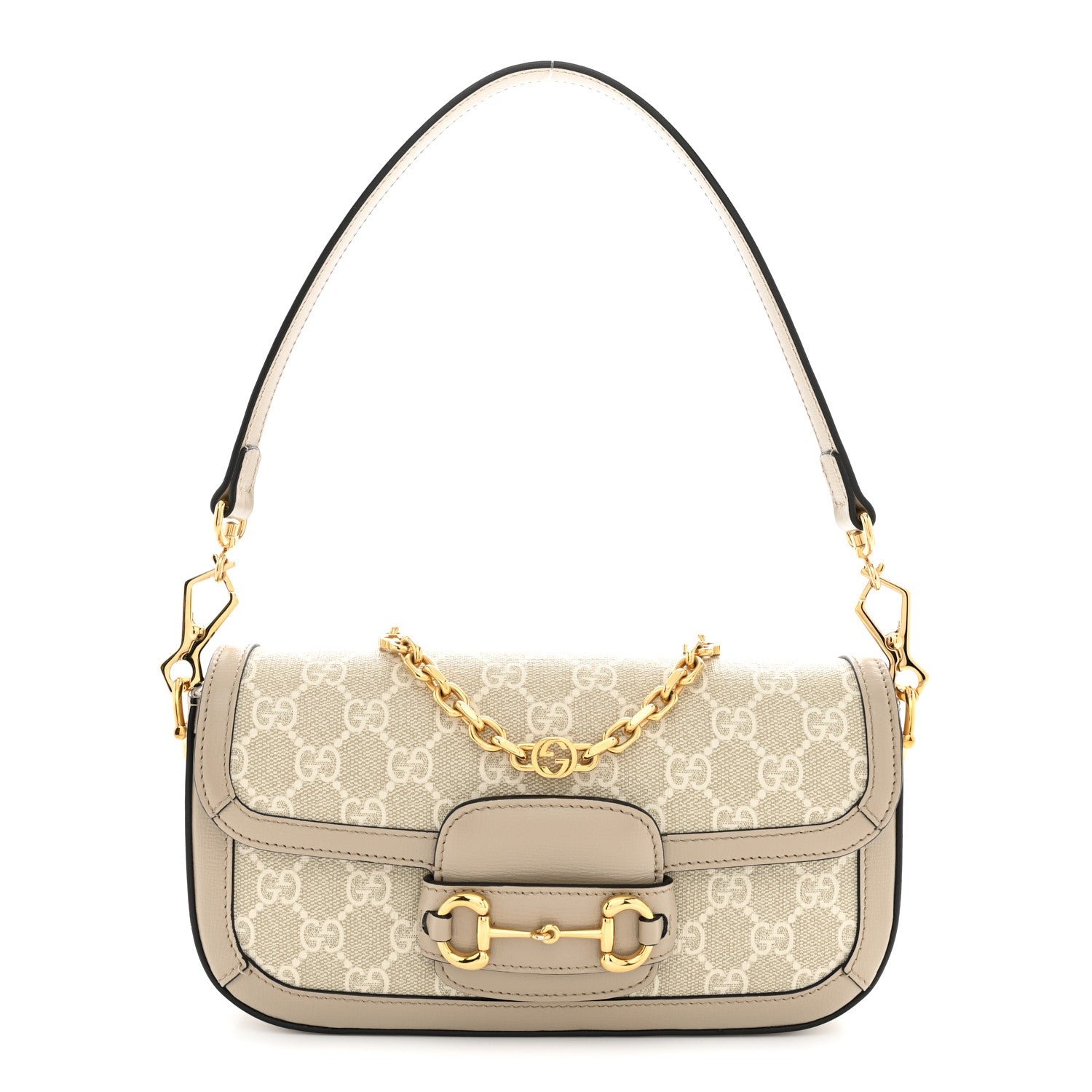 Gucci GG Supreme Monogram Small Horsebit 1955 Chain Shoulder Bag Beige Mystic White