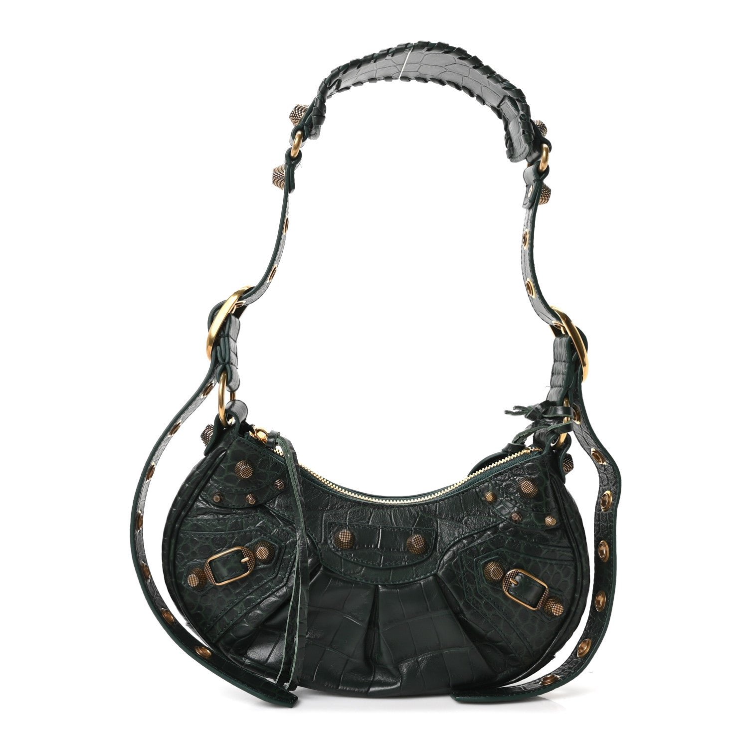 Balenciaga Balenciaga Extra Supple Calfskin Crocodile Embossed Le Cagole Shoulder Bag XS Forest Green
