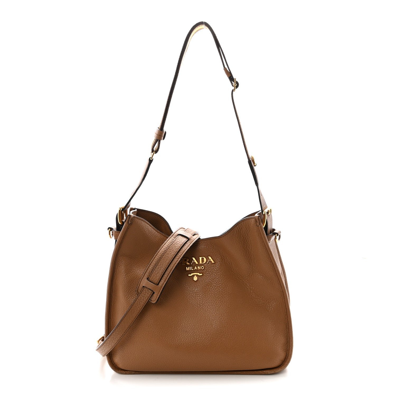 Prada Vitello Daino Hobo Messenger Bag Caramel