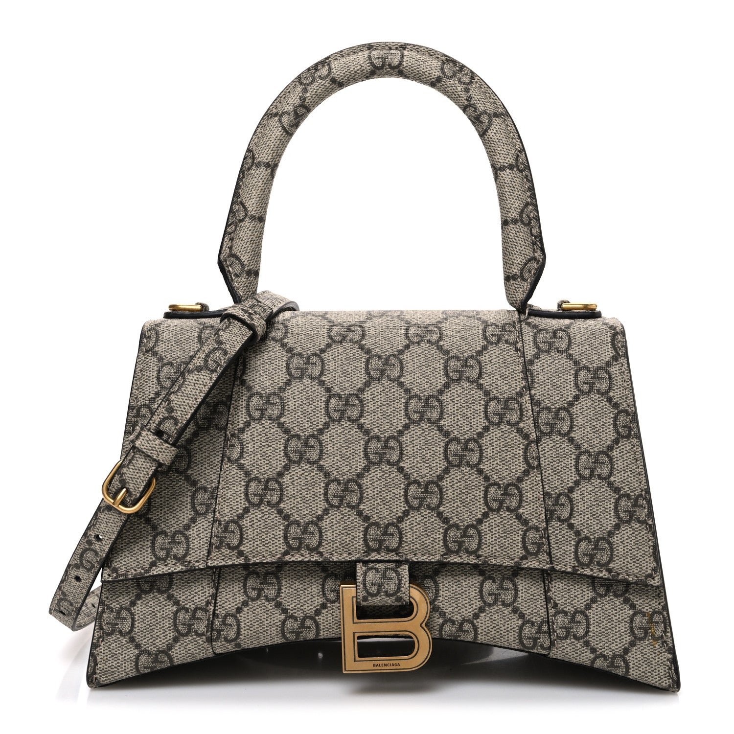 Balenciaga X GUCCI GG Supreme Monogram Small Hourglass Top Handle Bag Beige Ebony