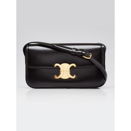 Celine Celine Black Shiny Calfskin Leather Claude Triomphe Shoulder Bag