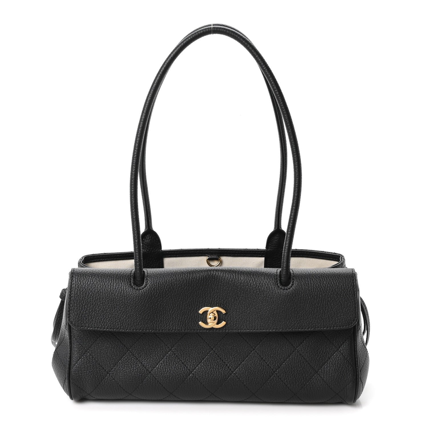 Grained Calfskin Stitched Urban Essentials Small Shopping Bag Black