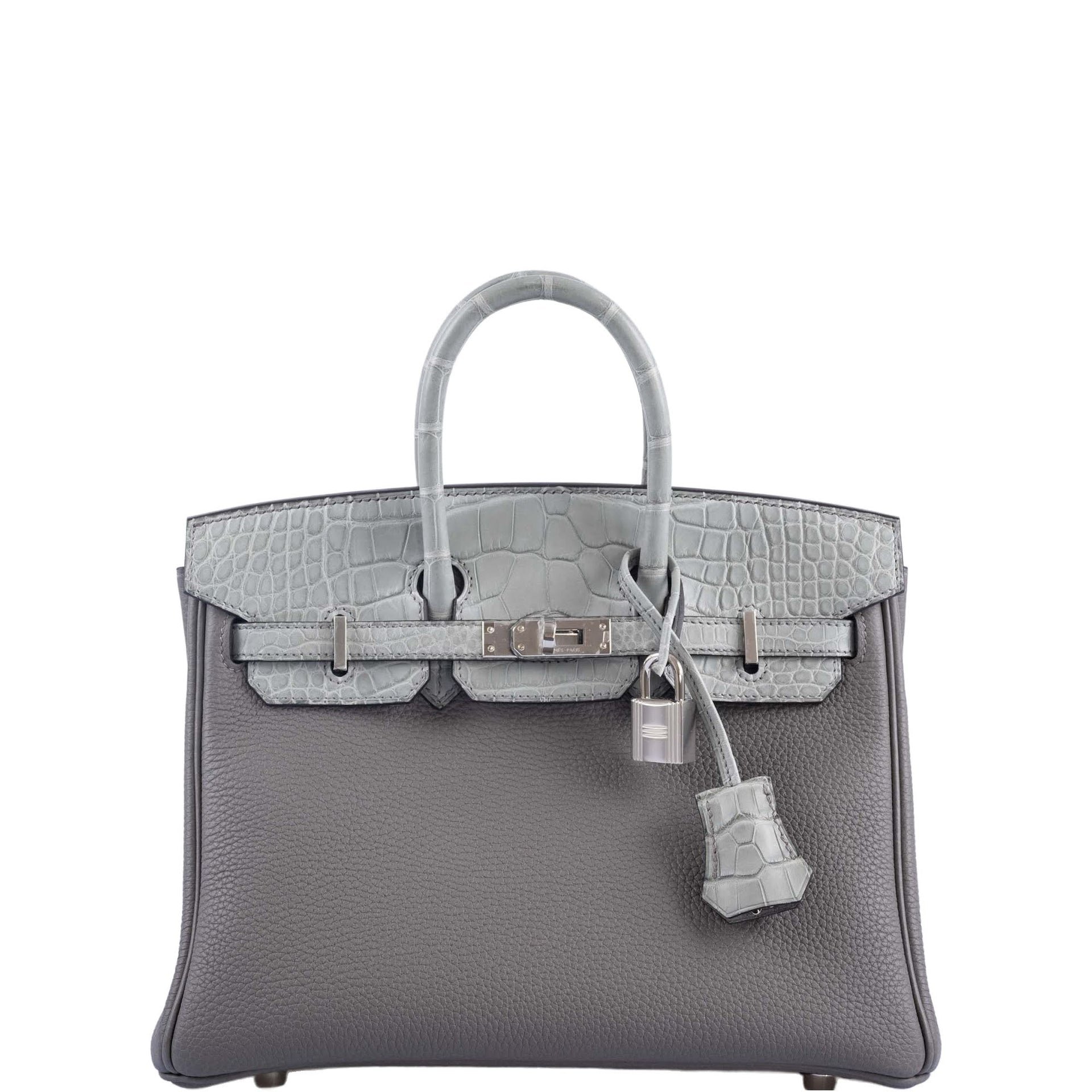 Hermes Hermès Touch Birkin 25 Gris Meyer Togo and Gris Cement Matte Alligator Palladium Hardware