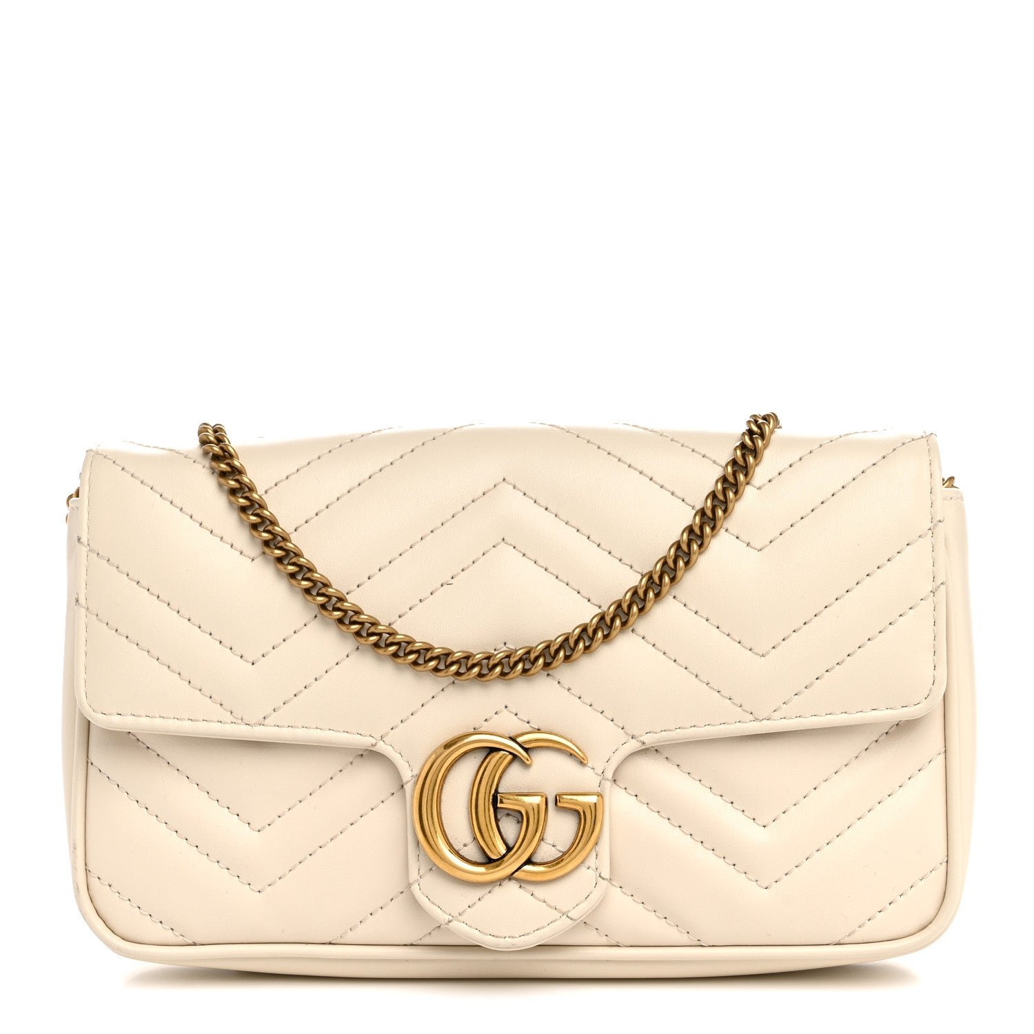 Gucci Calfskin Matelasse Mini GG Marmont Shoulder Bag With Card Holder White Black