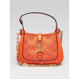 Gucci Orange Lizard Leather/Satin Crystal GG Jackie 1961 Mini Bag