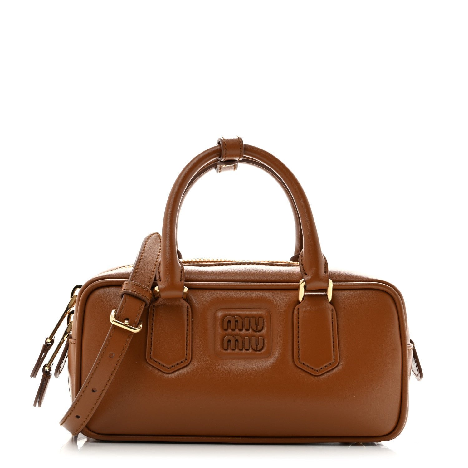 Miu Miu Calfskin Regular Arcadie Top Handle Bag Cognac