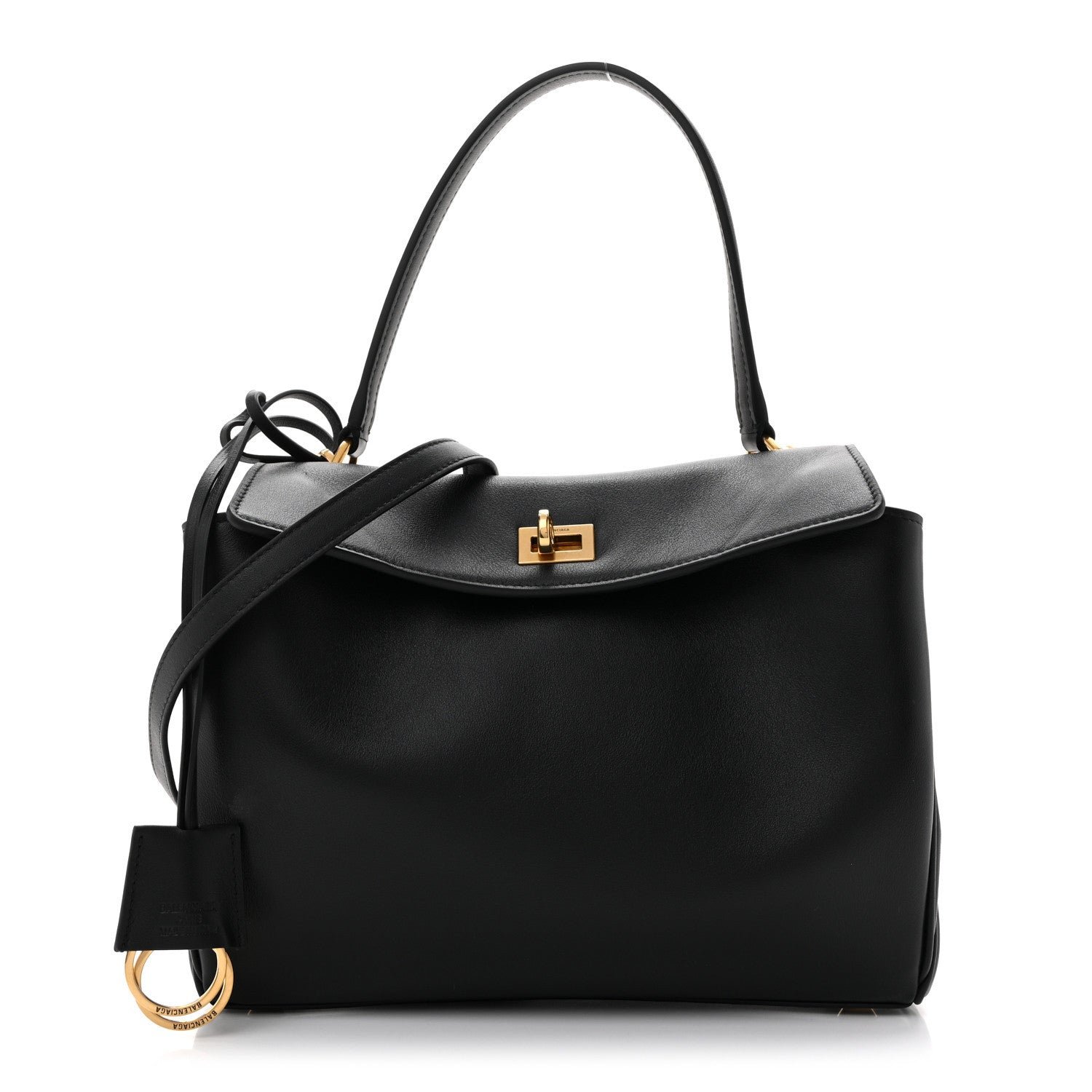 Balenciaga Natural Smooth Calfskin Small Rodeo Top Handle Handbag Black