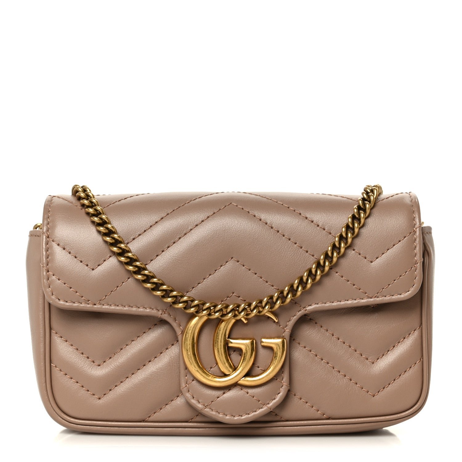 Gucci Calfskin Matelasse Super Mini GG Marmont Shoulder Bag Porcelain Rose