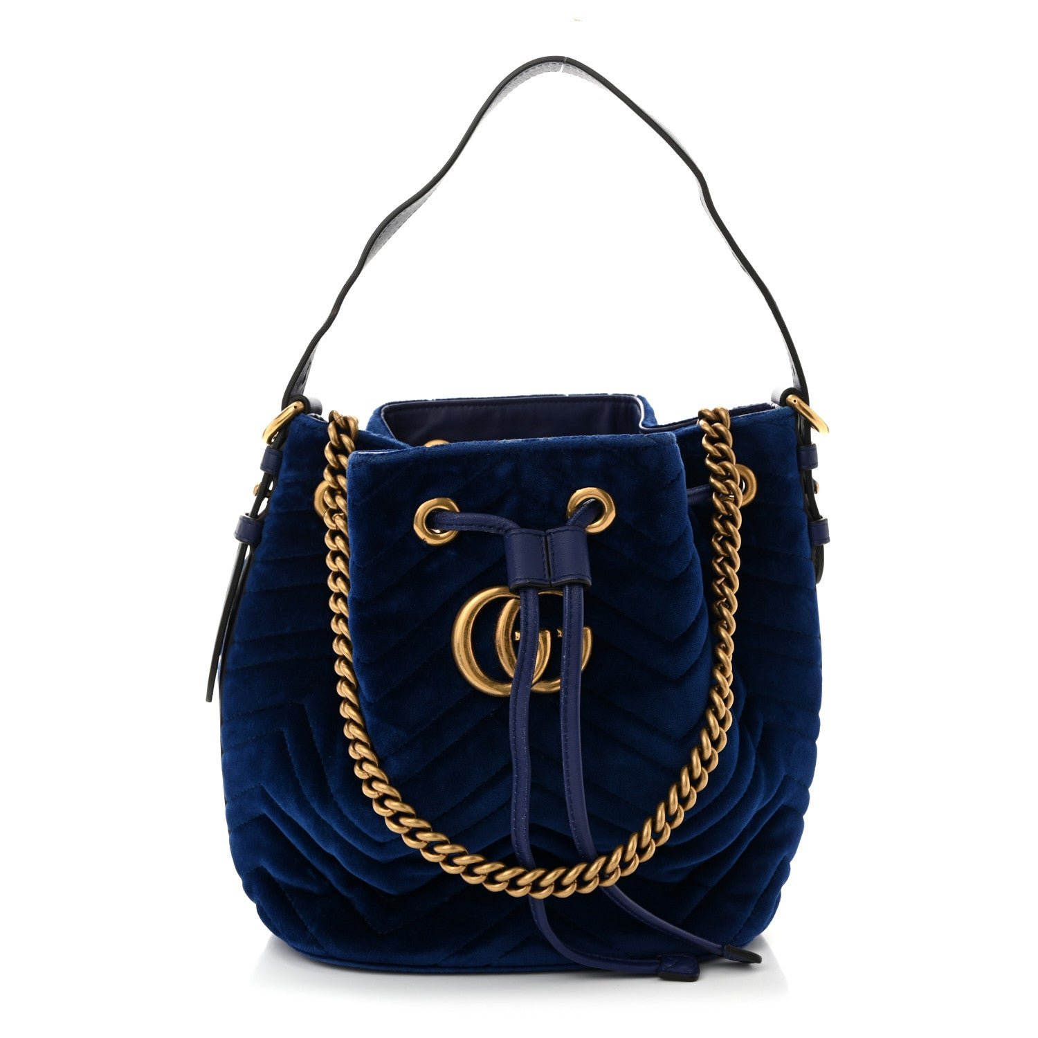 Gucci Velvet Matelasse GG Marmont Bucket Bag Cobalt Blue