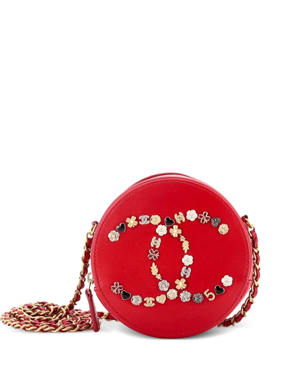 Lucky Charms Round With Chain Embellished Lambskin clutch bag