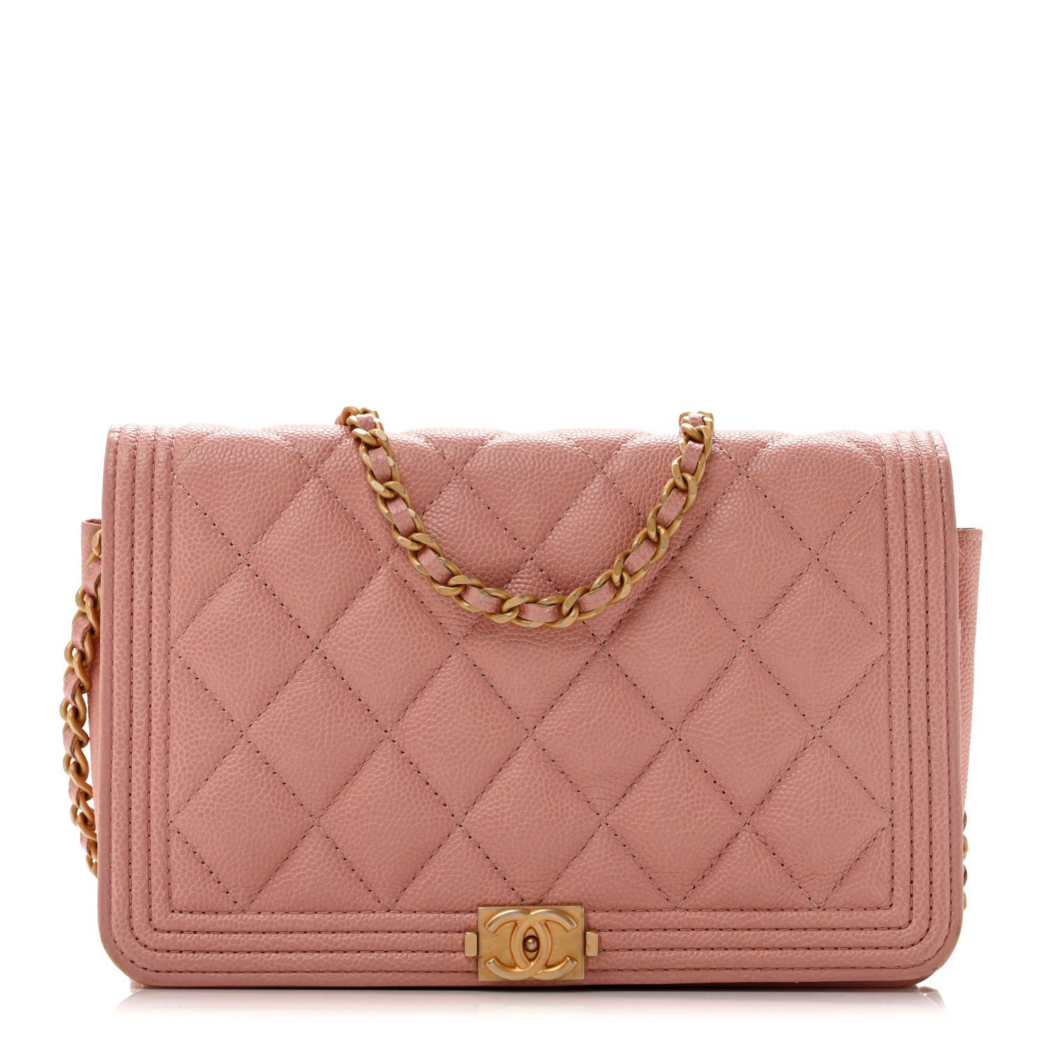 Chanel Caviar Quilted Boy Wallet On Chain WOC Pink