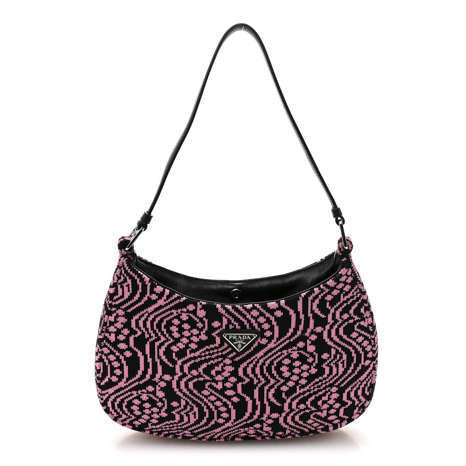 Prada Maglia Jacquard Cleo Shoulder Bag Black Rosa
