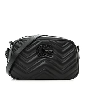 Gucci Calfskin Matelasse Monochrome Small GG Marmont Chain Shoulder Bag Black