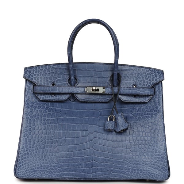 Hermes Pre-owned Hermes Birkin 35 Bleu Brighton Matte Porosus Crocodile Palladium Hardware