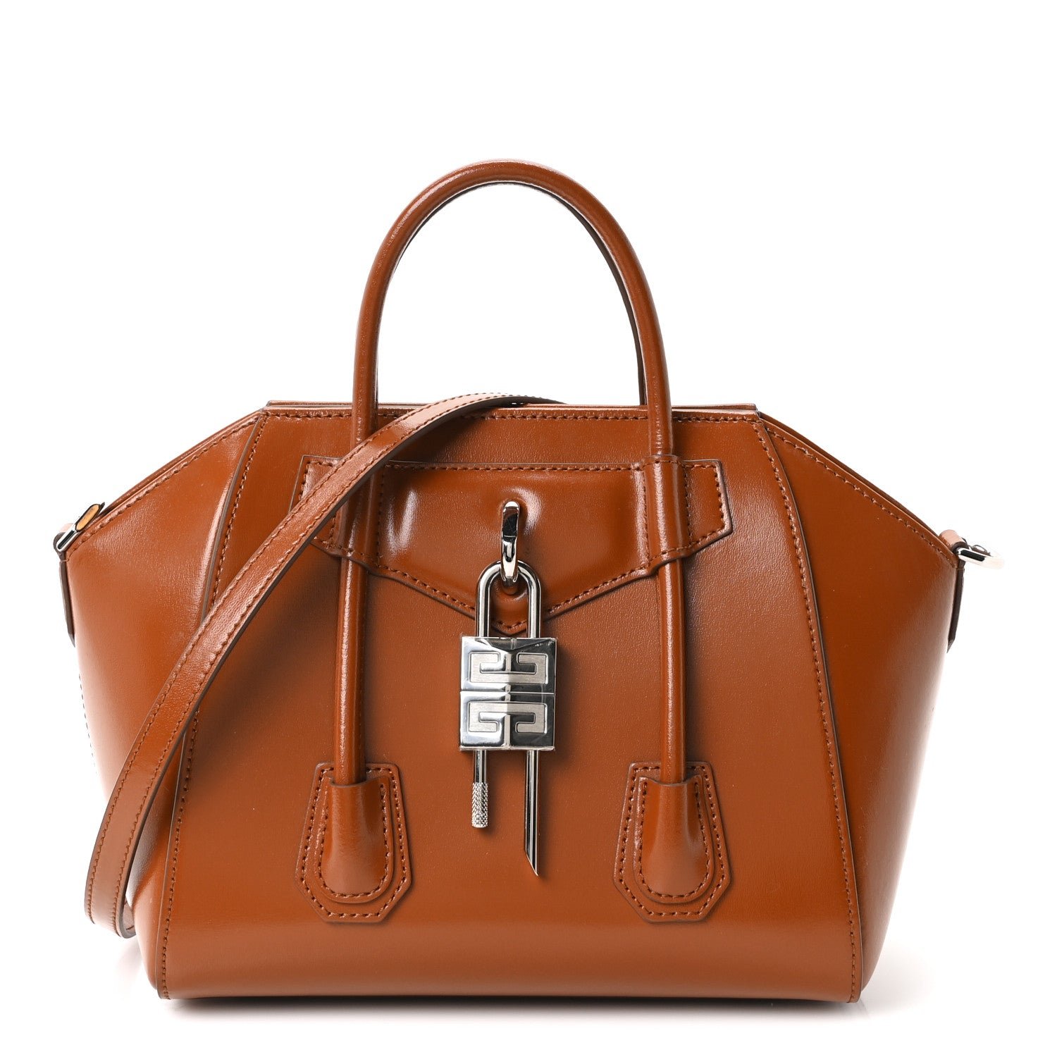 Givenchy Box Calfskin Mini Lock Antigona Shoulder Bag Beige Chestnut