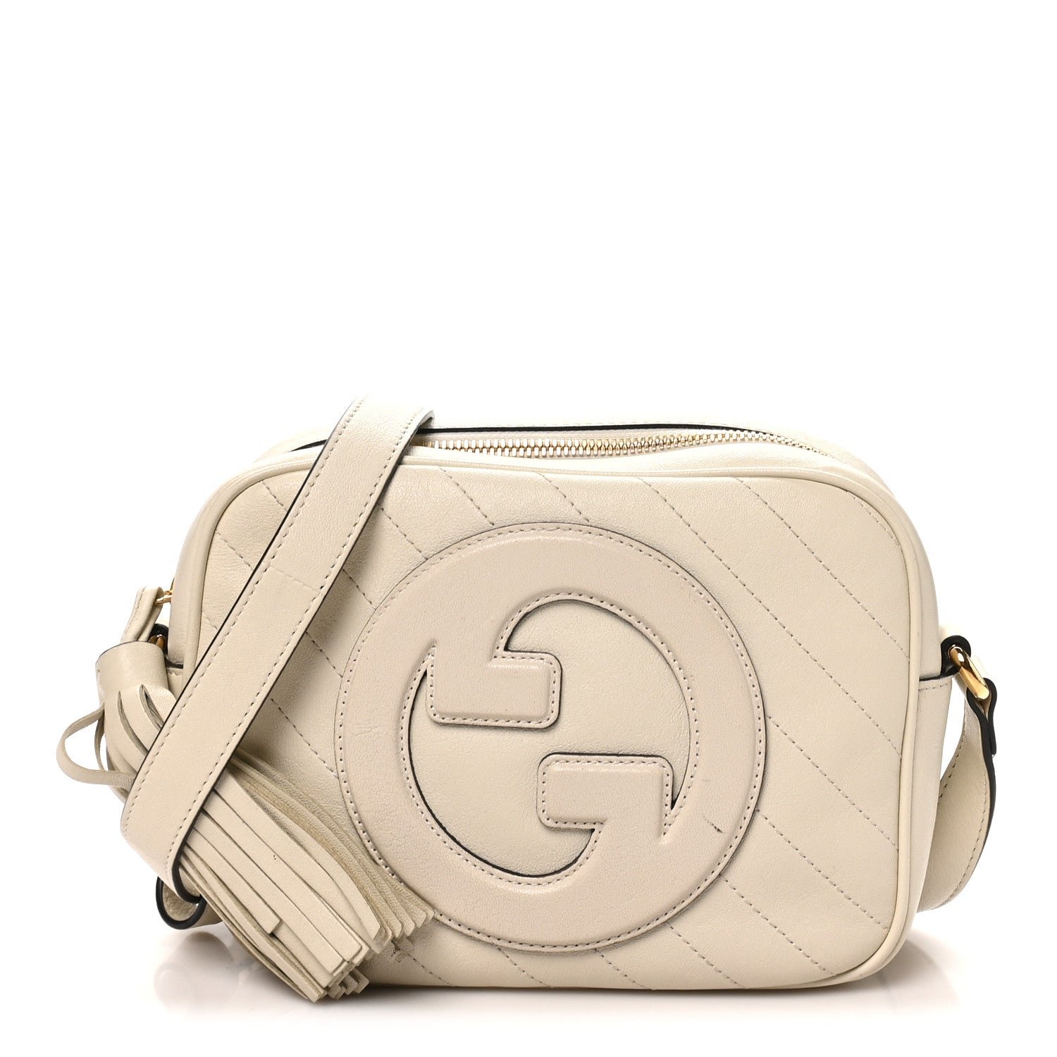 Gucci Sakai Be Green Calfskin Diagonal Stitched Small Blondie Shoulder Bag Mystic White