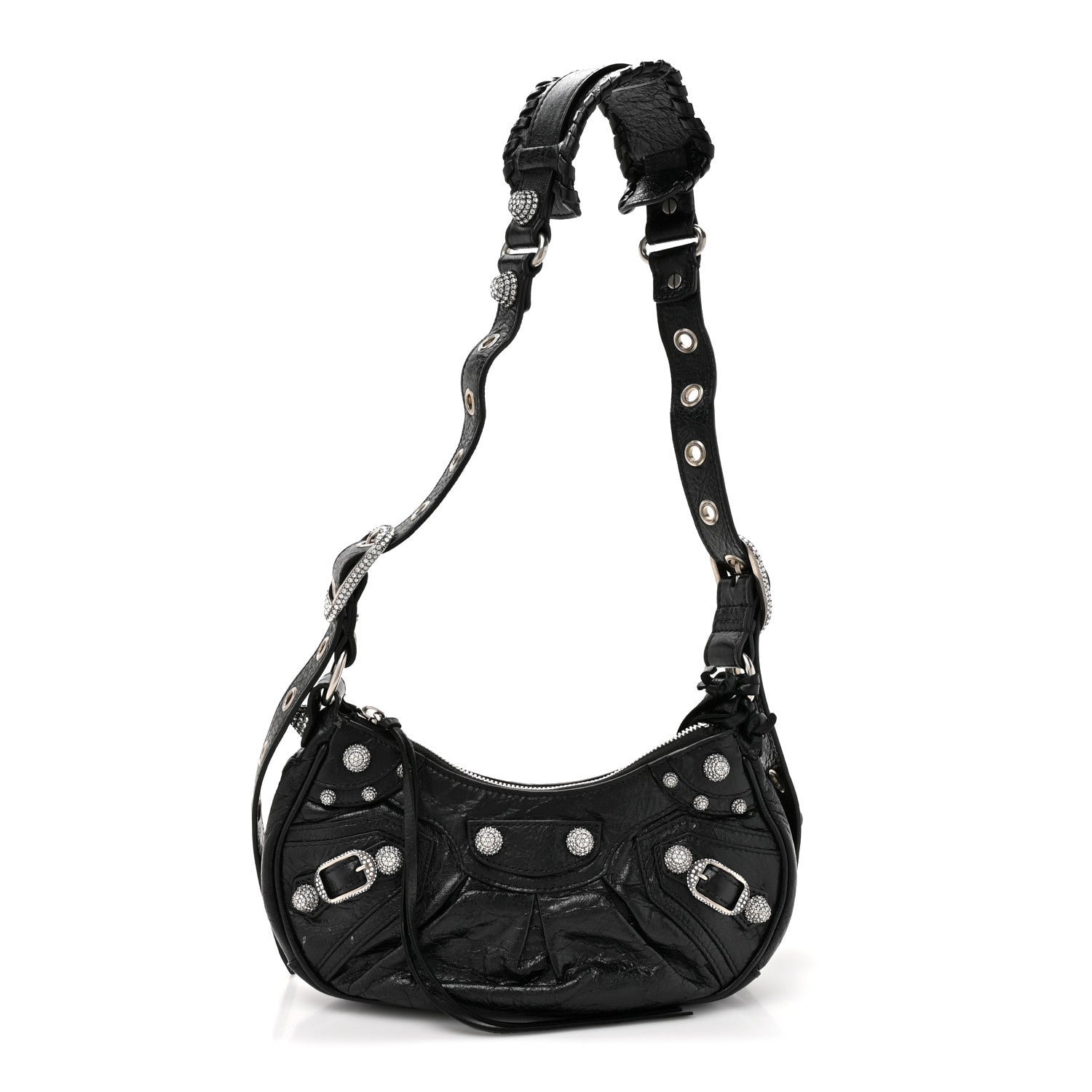 Balenciaga Agneau Arena Crystal Le Cagole Shoulder Bag XS Black