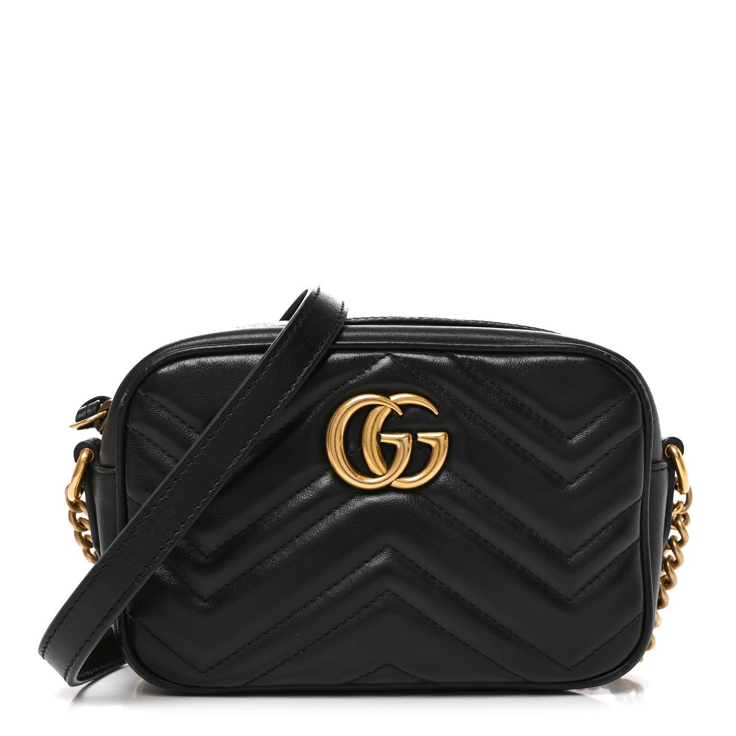 Gucci Calfskin Matelasse Small GG Marmont Chain Shoulder Bag Black