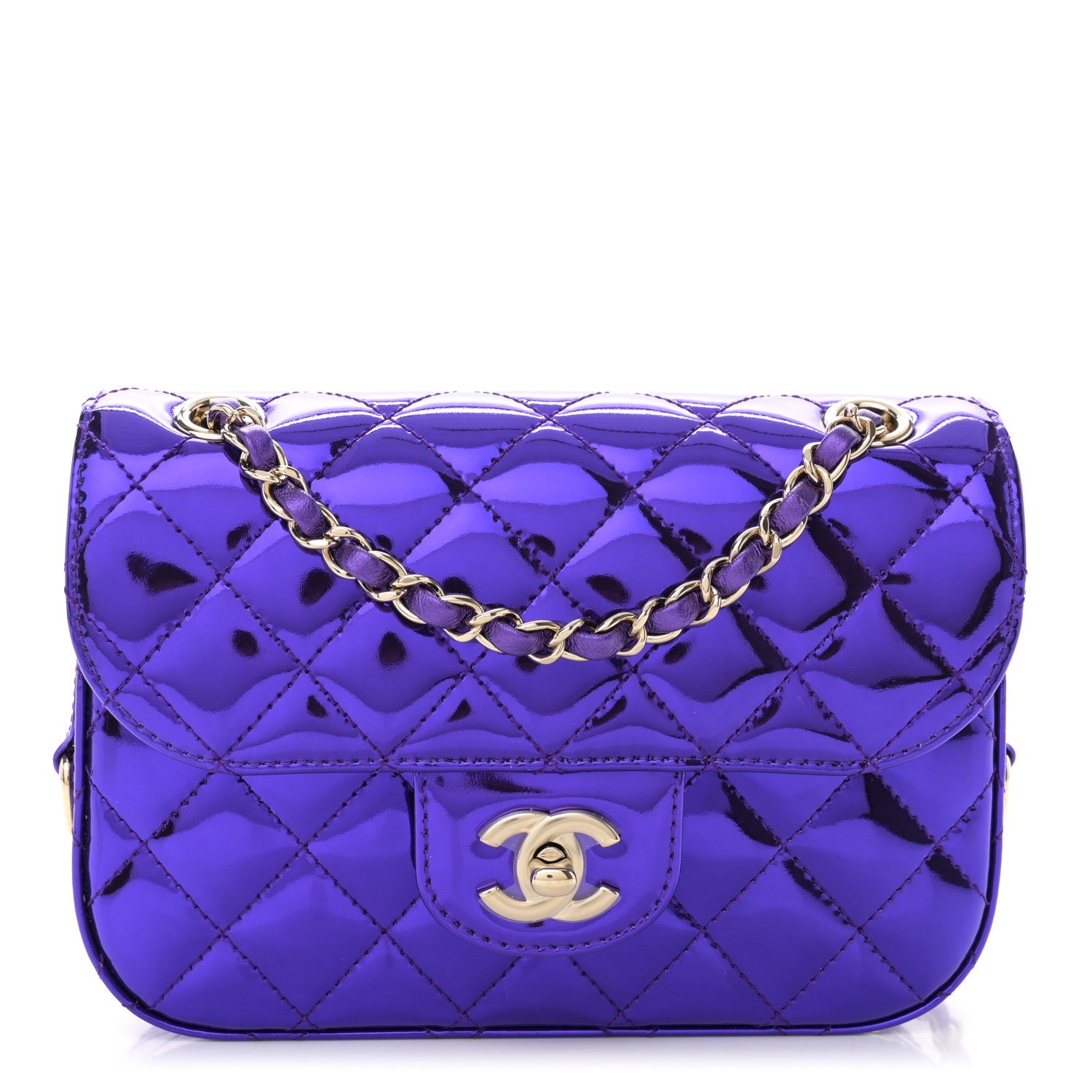 Chanel Mirror Calfskin Metallic Calfskin Quilted Hollywood Boulevard Mini Flap With Star Coin Purse Purple