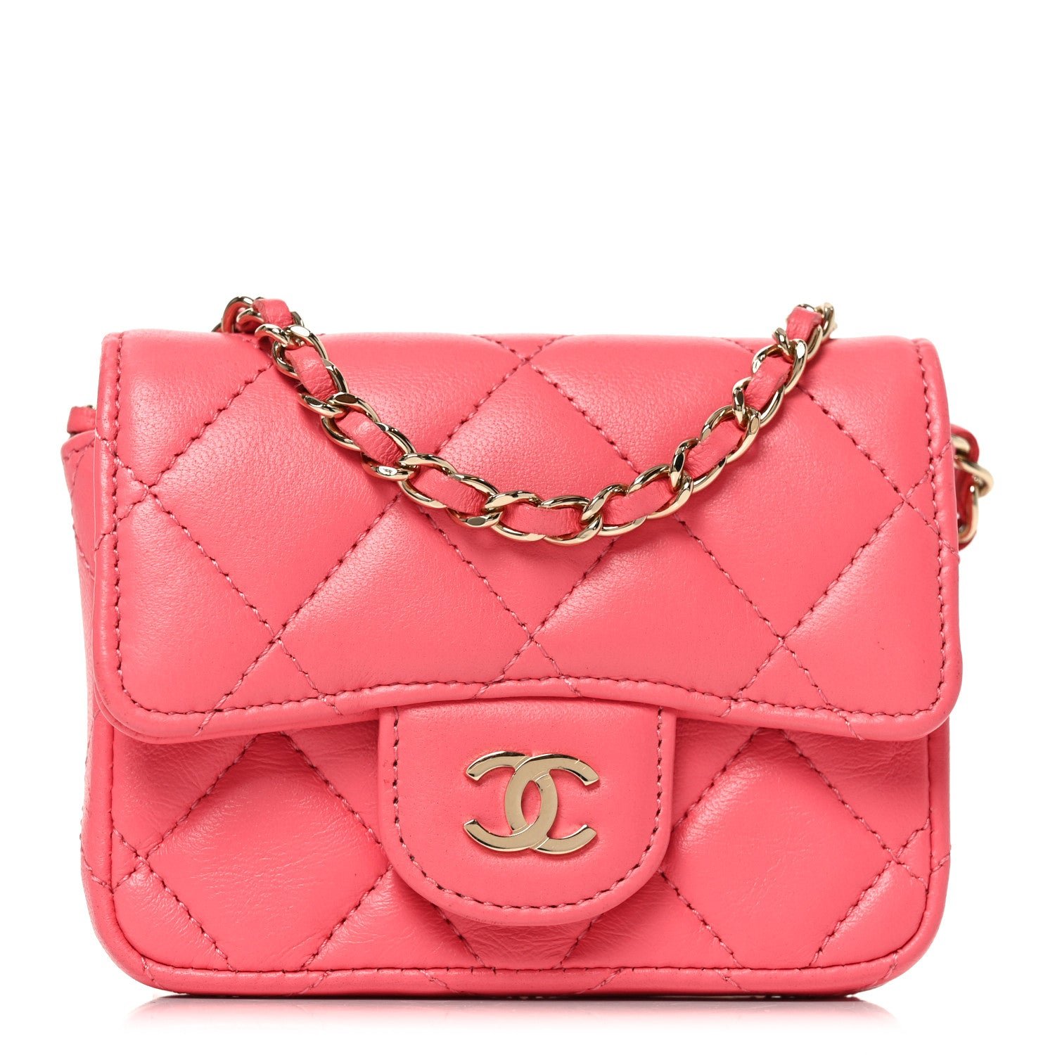Chanel Lambskin Quilted Mini Chain Belt Bag Pink