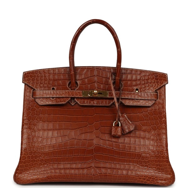 Hermes Pre-owned Hermes Birkin 35 Matte Barenia Porosus Crocodile Gold Hardware