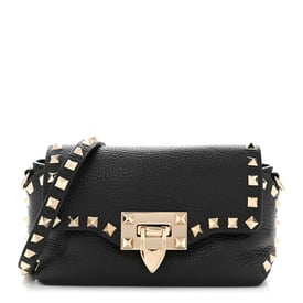 Valentino Garavani VALENTINO GARAVANI Pebbled Calfskin Mini Rockstud Crossbody Bag Black