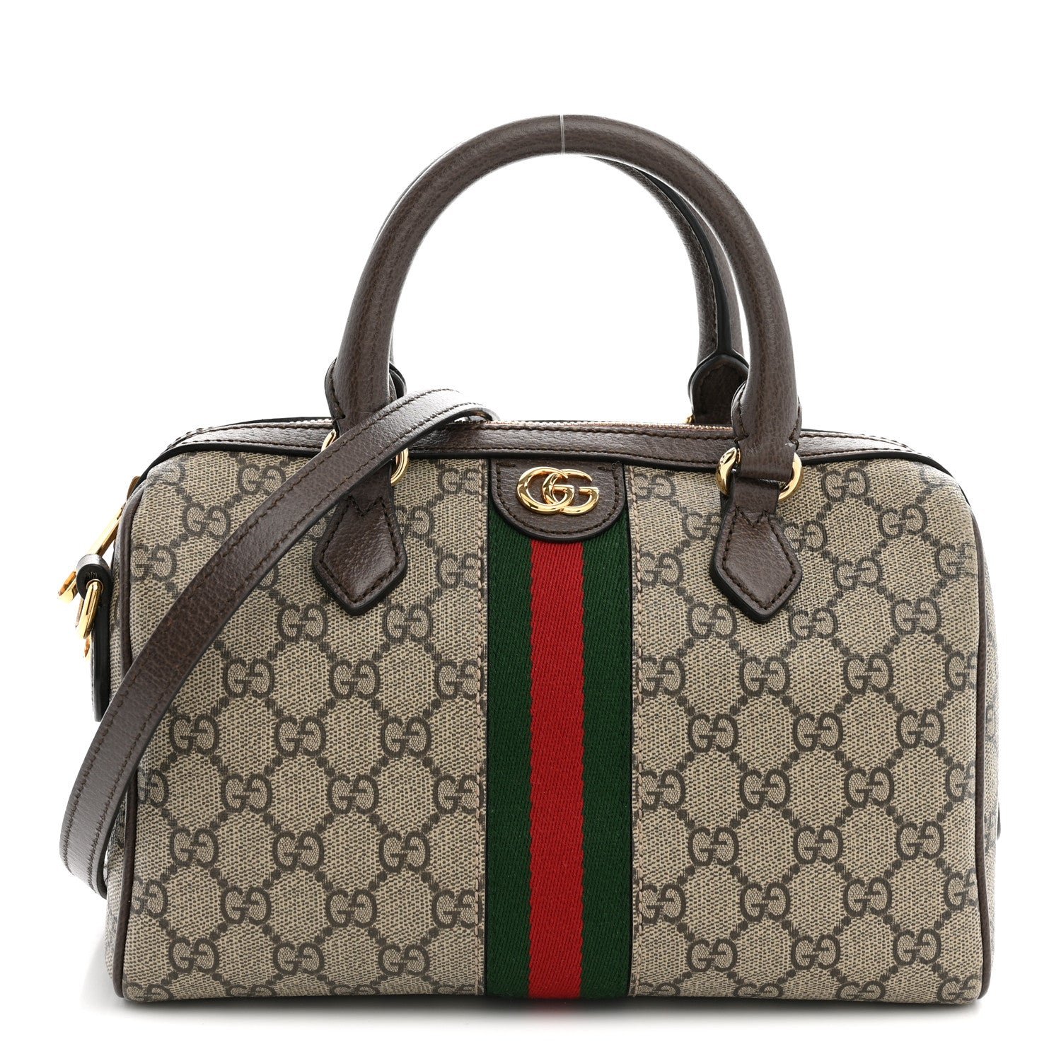 Gucci GG Supreme Monogram Web Small Ophidia Top Handle Bag Beige Ebony