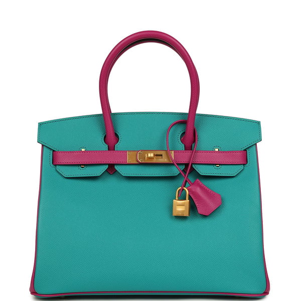 Hermes Hermes Special Order (HSS) Birkin 30 Bleu Paon and Rose Poupre Brushed Gold Hardware
