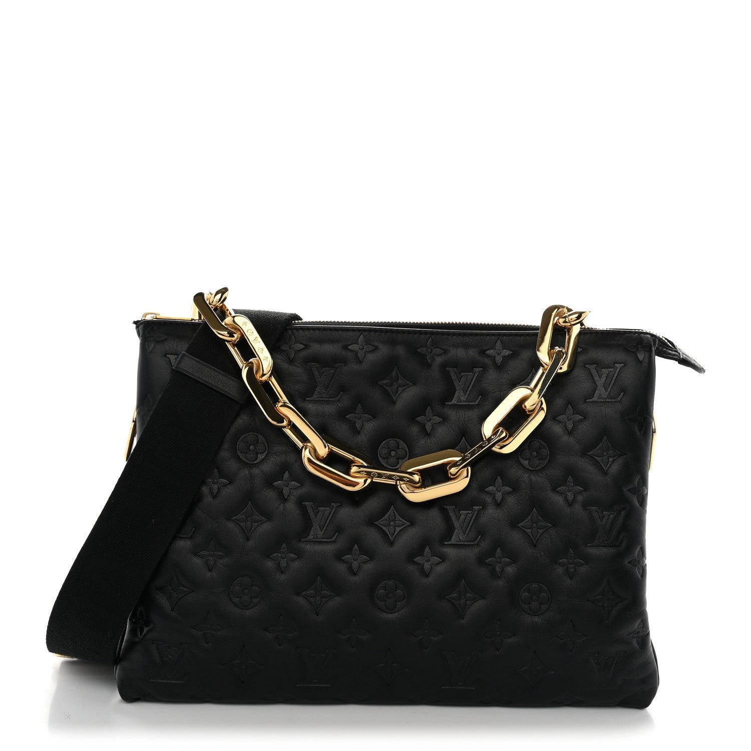 Louis Vuitton Lambskin Embossed Monogram Coussin MM Black