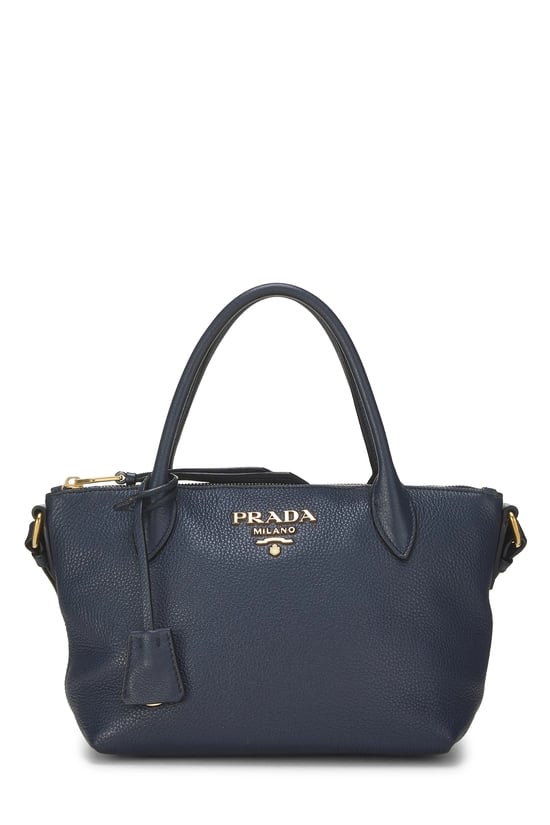Navy Vitello Daino Convertible Zip Handbag Small