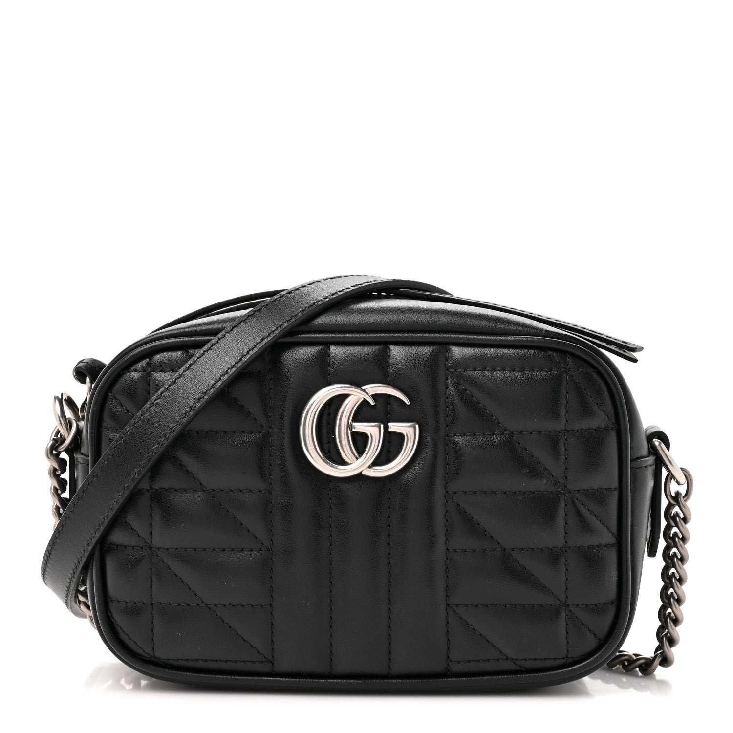 Gucci Calfskin Matelasse Aria Mini GG Marmont Chain Shoulder Bag Black