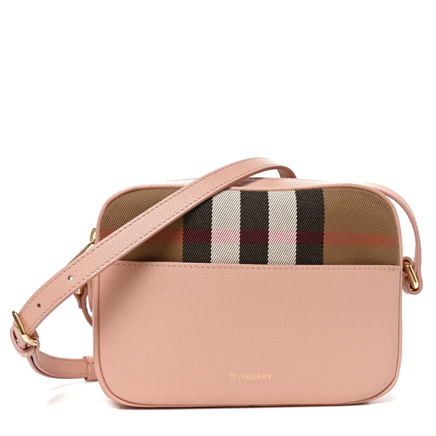 Burberry Calfskin Mega Check Small Camera Bag Dusty Pink