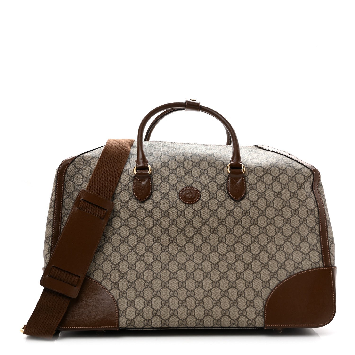 Gucci GG Supreme Monogram Azalea Calfskin Retro Interlocking G Large Duffle Bag Beige Ebony Brown Sugar