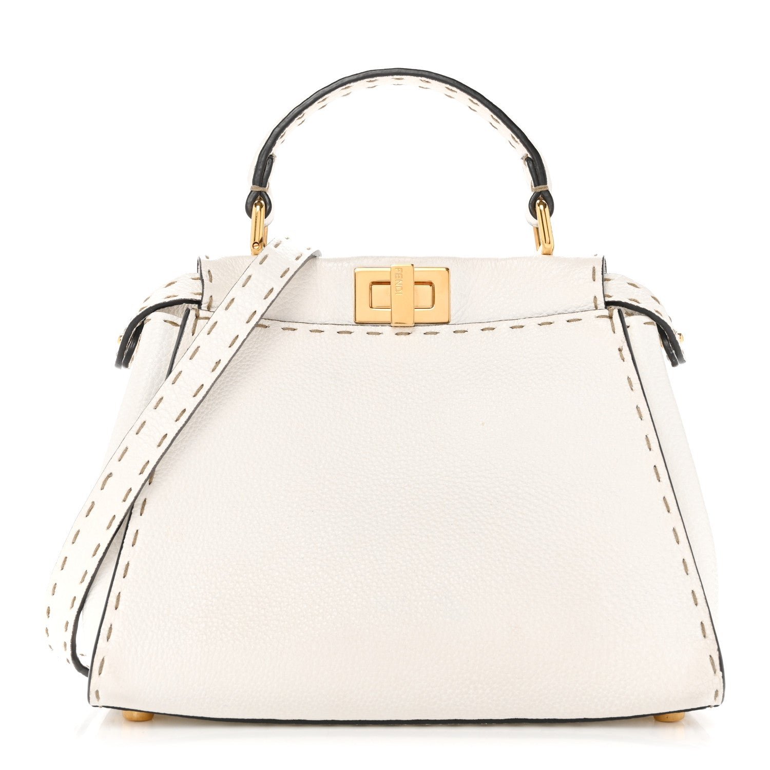 Fendi Cuoio Romano Selleria Mini Peekaboo Iconic Satchel White