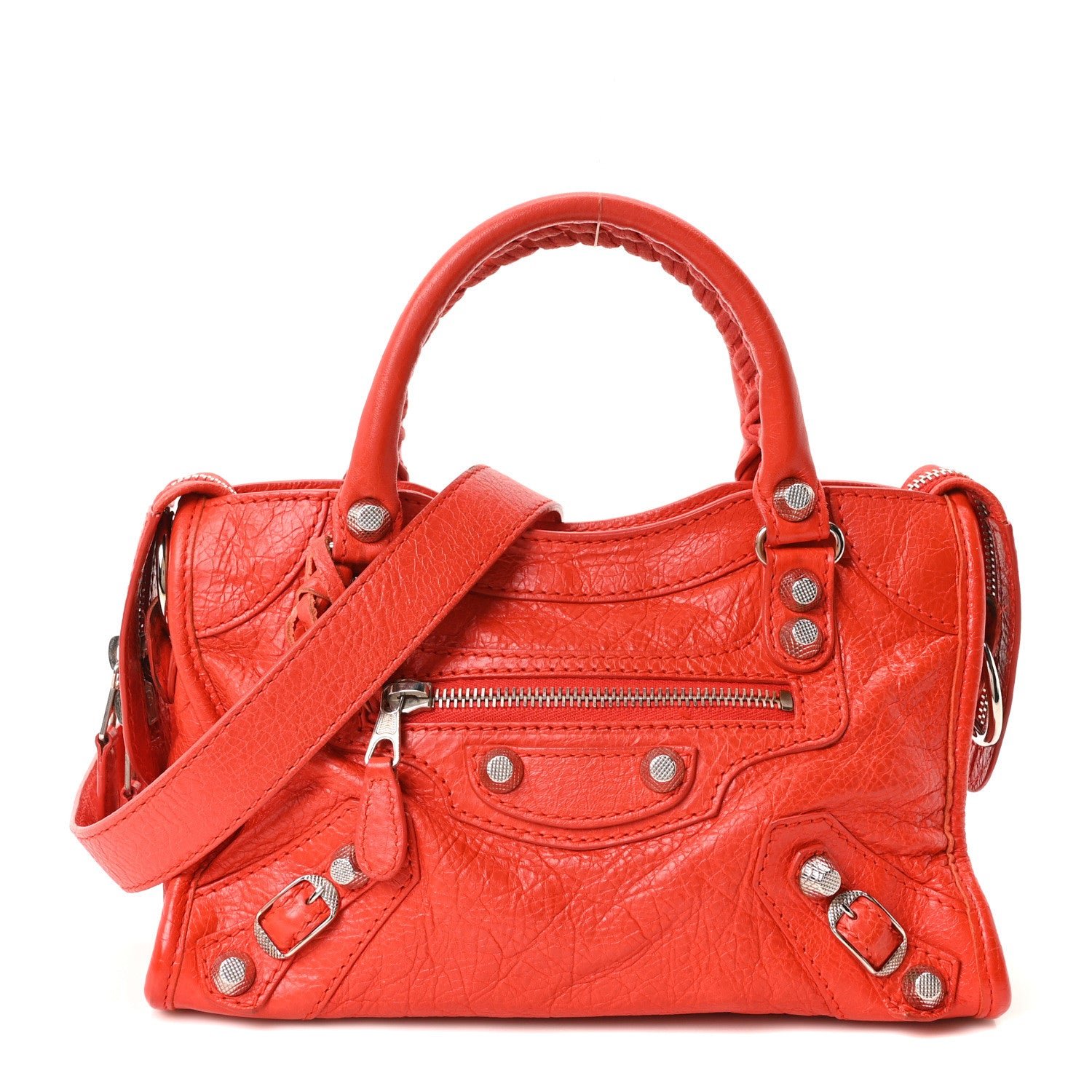 Balenciaga Agneau Giant 12 Silver Hardware Mini City Rouge Coquelicot Rouge Braise