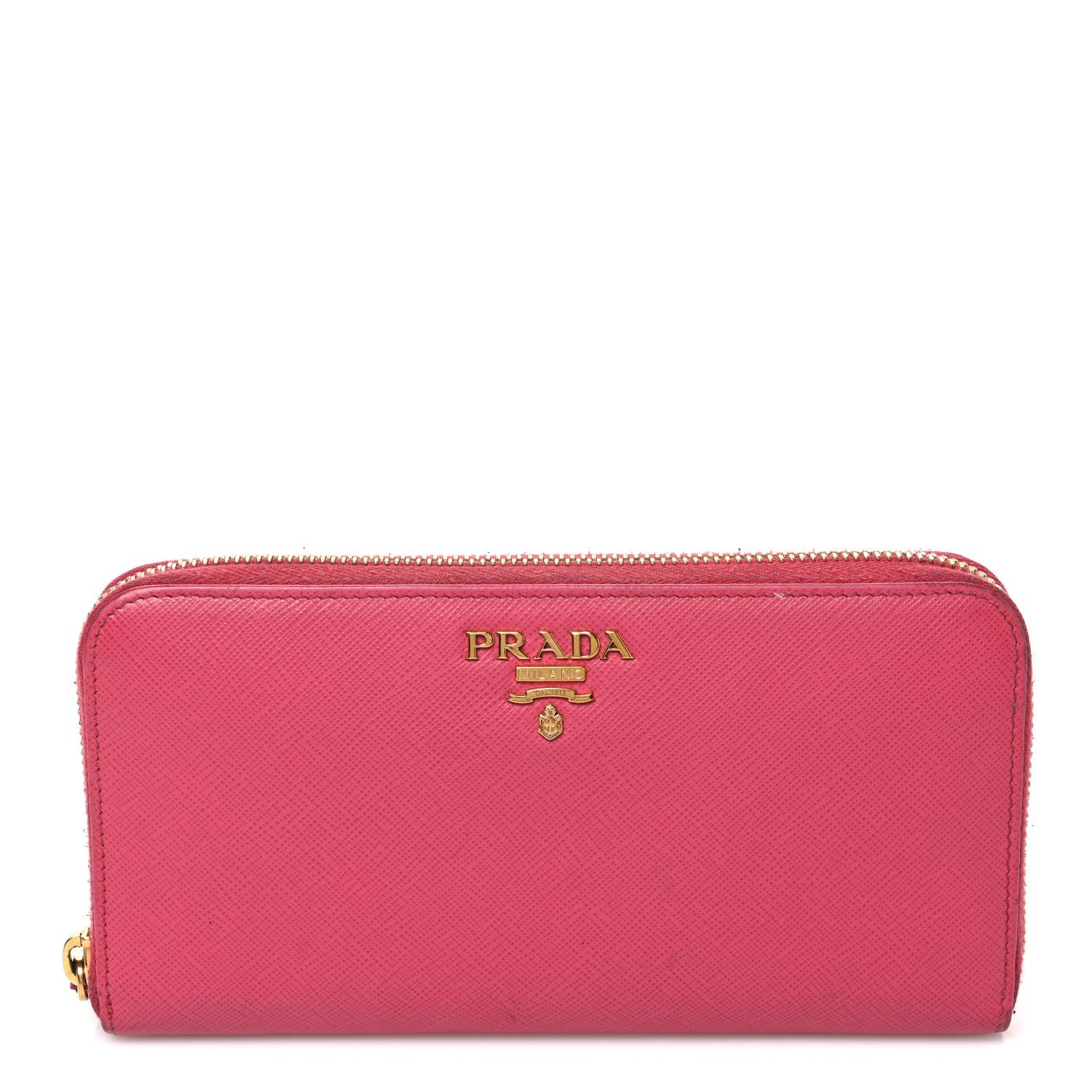 Prada Saffiano Metal Zip Around Wallet Peonia