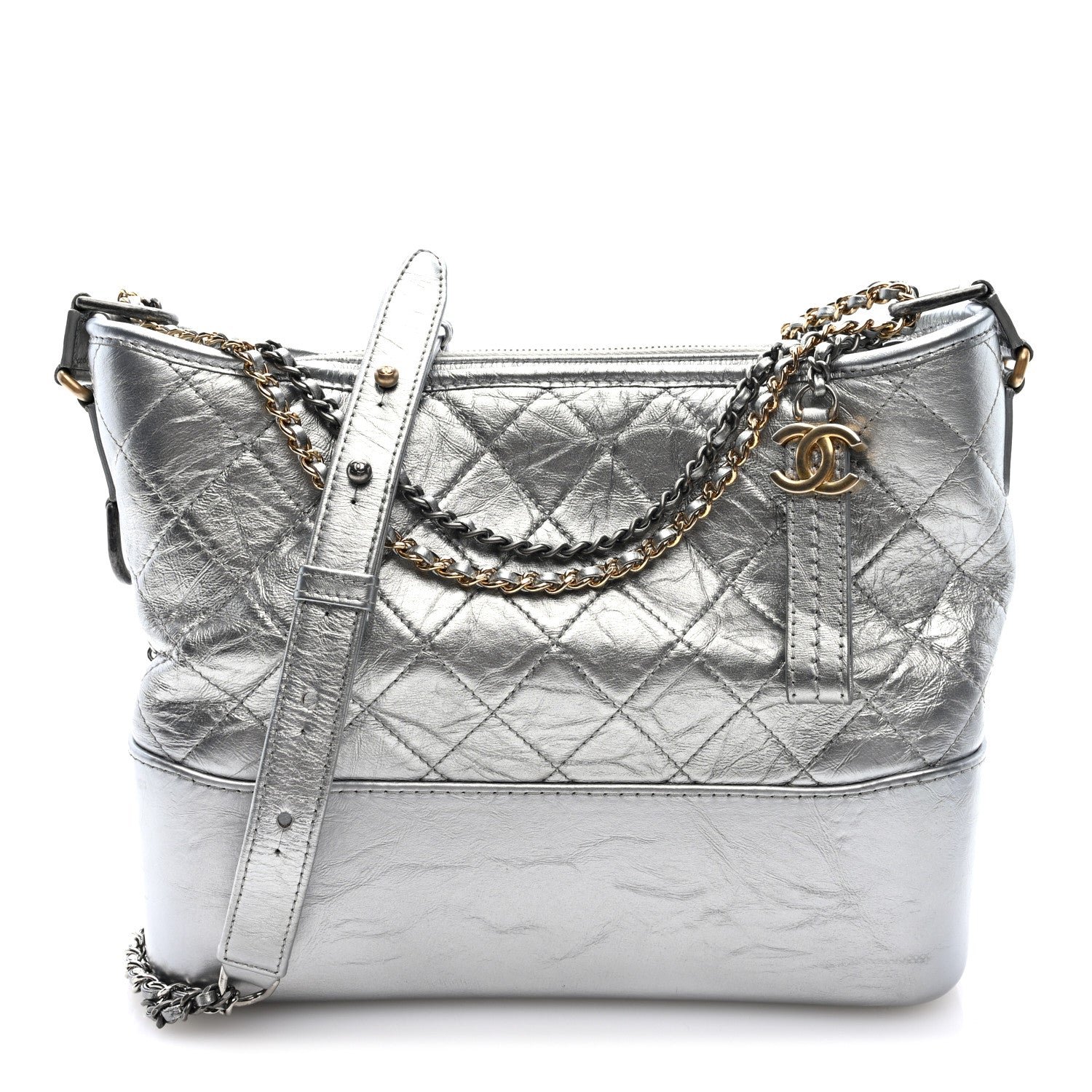 Chanel Metallic Aged Calfskin Quilted Medium Gabrielle Silver